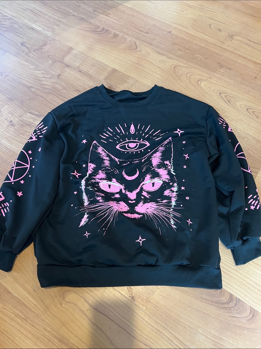 Black Sweatshirt S with Pink Mystic Cat Goth witchy nwt